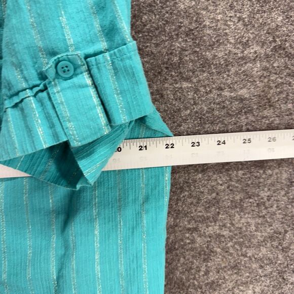 Sag Harbor Shirt Women 1X Plus Blue Striped Button Up Collared Short Sleeve - Picture 6 of 8